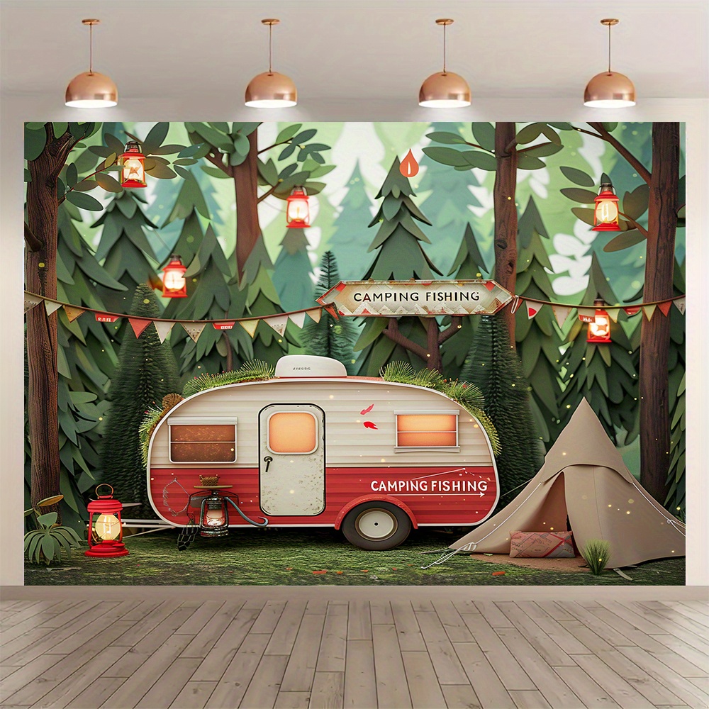 Outdoor Adventure Birthday Party - Pancartas de fondo de poliéster con